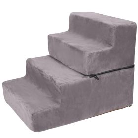 Dog Stairs Pet Step For Bed Couch Sofa Car 4 Steps Soft Foam Detachable Dogs Cats Climb Ladder (Option: irGrey)