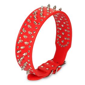 Dog Leather Collar Spiked Studded Pet Dog Collar Adjustable Neck Pitbull Mastiff Collar (Option: rRed_L)