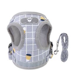 Pet Mesh Harness Dog Leash Set Reflective Chest Strap Adjustable Puppy Vest For Puppies Breeds Dogs Cats Walking Outdoor (Option: kered_L)