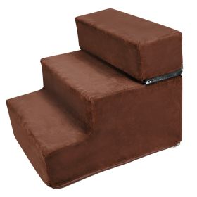 Dog Stairs Pet Step For Bed Couch Sofa Car 3 Steps Soft Foam Detachable Dogs Cats Climb Ladder (Option: rBrown)