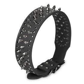 Dog Leather Collar Spiked Studded Pet Dog Collar Adjustable Neck Pitbull Mastiff Collar (Option: rBLK_L)